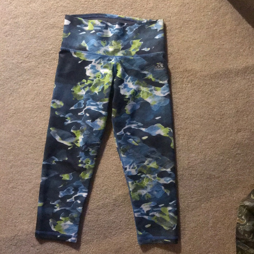 NWOT Adidas Climalite Capri Leggings Blue Green
